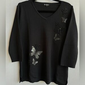 Sequin Pearl Detail Butterfly Sweater | Lightweight Long Sleeve Sweater